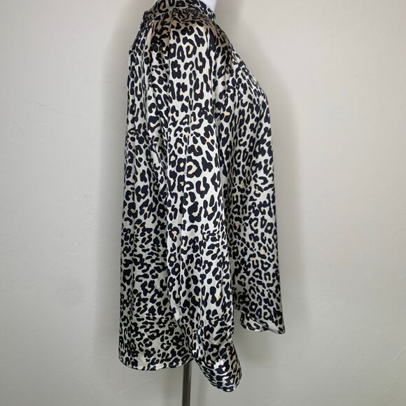 LOFT Leopard Print Silky Blouse Sz Large Petite - Picture 3 of 10